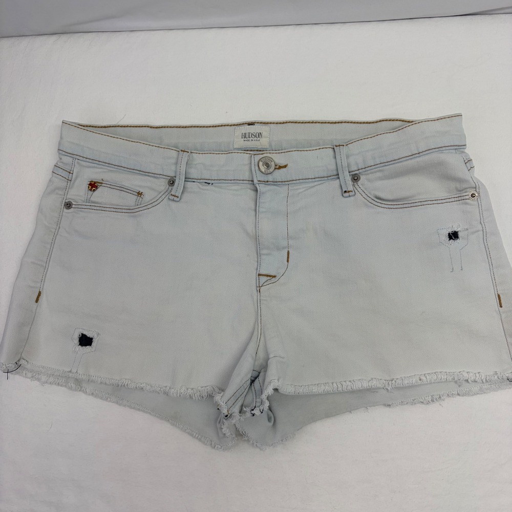 Hudson Amber Micro Mini Short Women Size 31 Light Wash Distressed Denim Summer